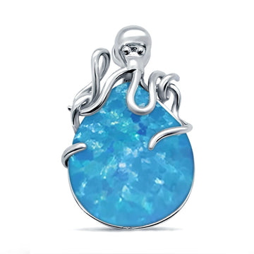 Oval Lab Created Blue Opal 925 Sterling Silver Charm Pendant